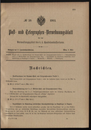 Post- und Telegraphen-Verordnungsblatt für das Verwaltungsgebiet des K.-K. Handelsministeriums 19110509 Seite: 1