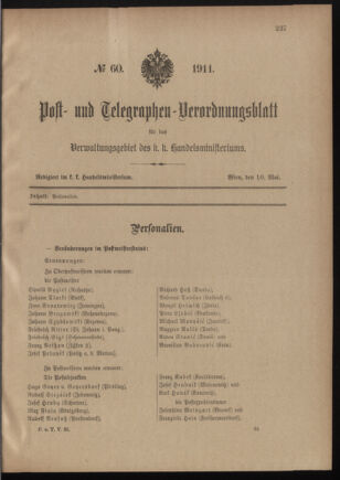 Post- und Telegraphen-Verordnungsblatt für das Verwaltungsgebiet des K.-K. Handelsministeriums 19110510 Seite: 1