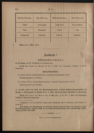 Post- und Telegraphen-Verordnungsblatt für das Verwaltungsgebiet des K.-K. Handelsministeriums 19110511 Seite: 4