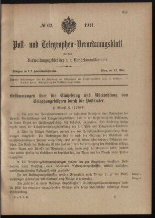 Post- und Telegraphen-Verordnungsblatt für das Verwaltungsgebiet des K.-K. Handelsministeriums 19110512 Seite: 1