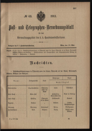 Post- und Telegraphen-Verordnungsblatt für das Verwaltungsgebiet des K.-K. Handelsministeriums 19110513 Seite: 1