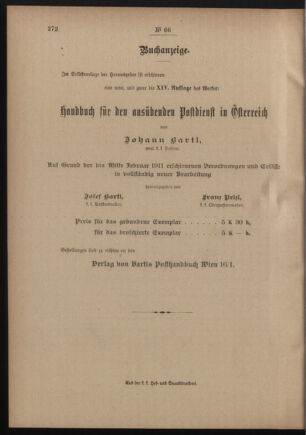 Post- und Telegraphen-Verordnungsblatt für das Verwaltungsgebiet des K.-K. Handelsministeriums 19110519 Seite: 4