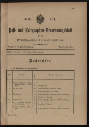 Post- und Telegraphen-Verordnungsblatt für das Verwaltungsgebiet des K.-K. Handelsministeriums 19110523 Seite: 1