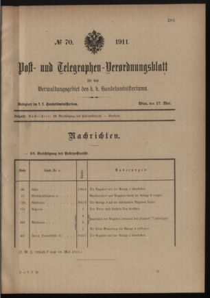 Post- und Telegraphen-Verordnungsblatt für das Verwaltungsgebiet des K.-K. Handelsministeriums 19110527 Seite: 1