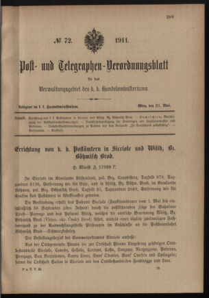 Post- und Telegraphen-Verordnungsblatt für das Verwaltungsgebiet des K.-K. Handelsministeriums 19110531 Seite: 1