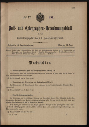 Post- und Telegraphen-Verordnungsblatt für das Verwaltungsgebiet des K.-K. Handelsministeriums 19110614 Seite: 1