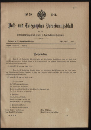 Post- und Telegraphen-Verordnungsblatt für das Verwaltungsgebiet des K.-K. Handelsministeriums 19110621 Seite: 1