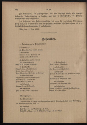 Post- und Telegraphen-Verordnungsblatt für das Verwaltungsgebiet des K.-K. Handelsministeriums 19110628 Seite: 2