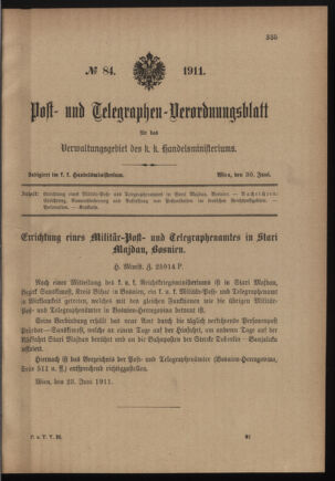 Post- und Telegraphen-Verordnungsblatt für das Verwaltungsgebiet des K.-K. Handelsministeriums 19110630 Seite: 1