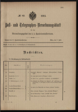 Post- und Telegraphen-Verordnungsblatt für das Verwaltungsgebiet des K.-K. Handelsministeriums 19110707 Seite: 1