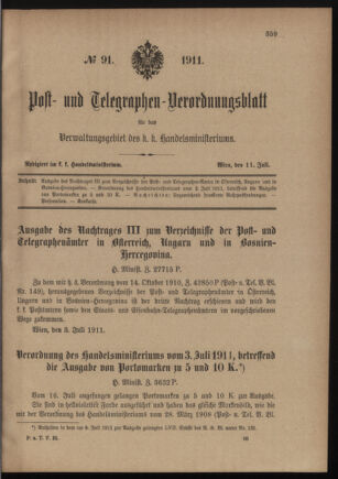 Post- und Telegraphen-Verordnungsblatt für das Verwaltungsgebiet des K.-K. Handelsministeriums 19110711 Seite: 1