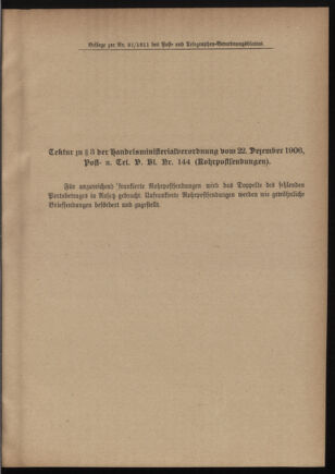 Post- und Telegraphen-Verordnungsblatt für das Verwaltungsgebiet des K.-K. Handelsministeriums 19110711 Seite: 5