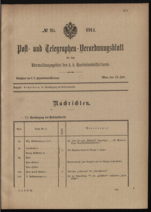 Post- und Telegraphen-Verordnungsblatt für das Verwaltungsgebiet des K.-K. Handelsministeriums 19110718 Seite: 1