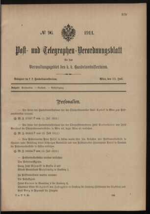 Post- und Telegraphen-Verordnungsblatt für das Verwaltungsgebiet des K.-K. Handelsministeriums 19110719 Seite: 1