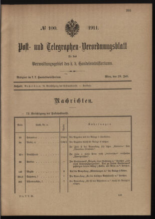 Post- und Telegraphen-Verordnungsblatt für das Verwaltungsgebiet des K.-K. Handelsministeriums 19110728 Seite: 1