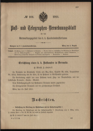 Post- und Telegraphen-Verordnungsblatt für das Verwaltungsgebiet des K.-K. Handelsministeriums