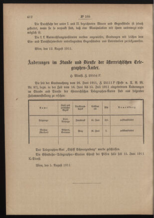 Post- und Telegraphen-Verordnungsblatt für das Verwaltungsgebiet des K.-K. Handelsministeriums 19110818 Seite: 2