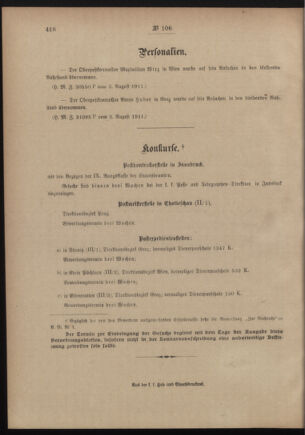 Post- und Telegraphen-Verordnungsblatt für das Verwaltungsgebiet des K.-K. Handelsministeriums 19110819 Seite: 4