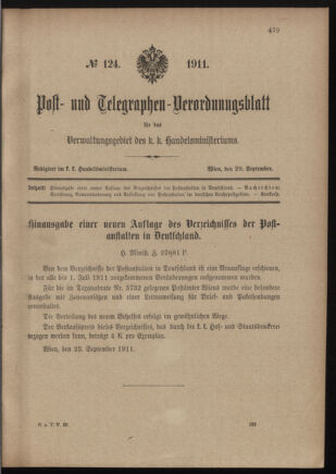 Post- und Telegraphen-Verordnungsblatt für das Verwaltungsgebiet des K.-K. Handelsministeriums 19110929 Seite: 1