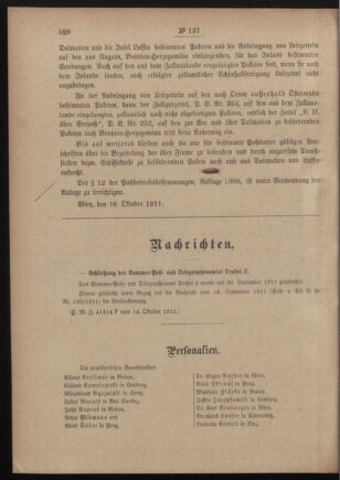 Post- und Telegraphen-Verordnungsblatt für das Verwaltungsgebiet des K.-K. Handelsministeriums 19111023 Seite: 2