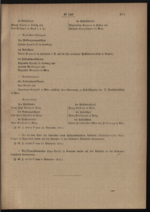 Post- und Telegraphen-Verordnungsblatt für das Verwaltungsgebiet des K.-K. Handelsministeriums 19111118 Seite: 3