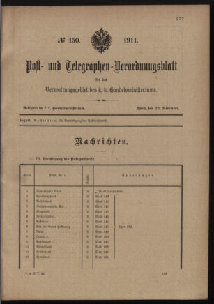 Post- und Telegraphen-Verordnungsblatt für das Verwaltungsgebiet des K.-K. Handelsministeriums 19111123 Seite: 1