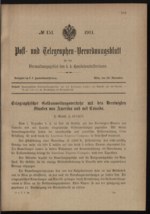 Post- und Telegraphen-Verordnungsblatt für das Verwaltungsgebiet des K.-K. Handelsministeriums 19111123 Seite: 9