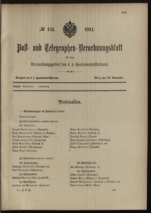 Post- und Telegraphen-Verordnungsblatt für das Verwaltungsgebiet des K.-K. Handelsministeriums 19111128 Seite: 1