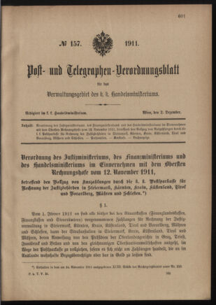 Post- und Telegraphen-Verordnungsblatt für das Verwaltungsgebiet des K.-K. Handelsministeriums 19111202 Seite: 1