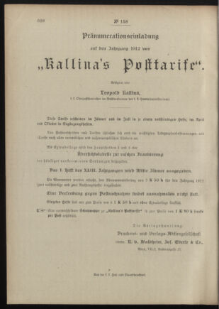 Post- und Telegraphen-Verordnungsblatt für das Verwaltungsgebiet des K.-K. Handelsministeriums 19111204 Seite: 4