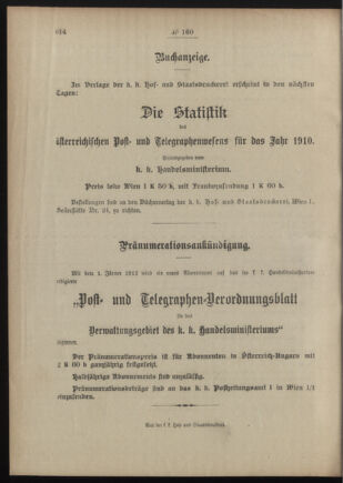 Post- und Telegraphen-Verordnungsblatt für das Verwaltungsgebiet des K.-K. Handelsministeriums 19111207 Seite: 4