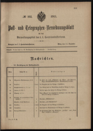 Post- und Telegraphen-Verordnungsblatt für das Verwaltungsgebiet des K.-K. Handelsministeriums 19111211 Seite: 1