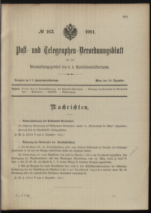 Post- und Telegraphen-Verordnungsblatt für das Verwaltungsgebiet des K.-K. Handelsministeriums 19111215 Seite: 1