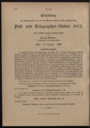 Post- und Telegraphen-Verordnungsblatt für das Verwaltungsgebiet des K.-K. Handelsministeriums 19111216 Seite: 4