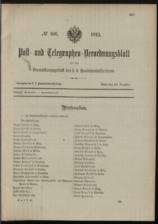 Post- und Telegraphen-Verordnungsblatt für das Verwaltungsgebiet des K.-K. Handelsministeriums 19111220 Seite: 1