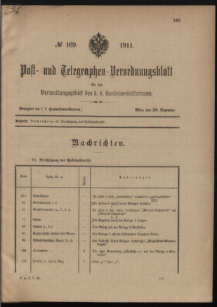 Post- und Telegraphen-Verordnungsblatt für das Verwaltungsgebiet des K.-K. Handelsministeriums 19111228 Seite: 1