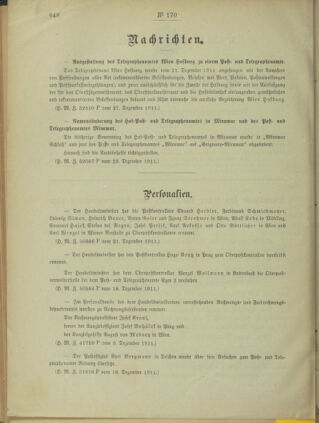 Post- und Telegraphen-Verordnungsblatt für das Verwaltungsgebiet des K.-K. Handelsministeriums 19111230 Seite: 2