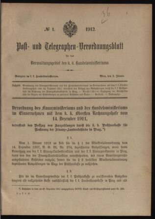 Post- und Telegraphen-Verordnungsblatt für das Verwaltungsgebiet des K.-K. Handelsministeriums 19120103 Seite: 1