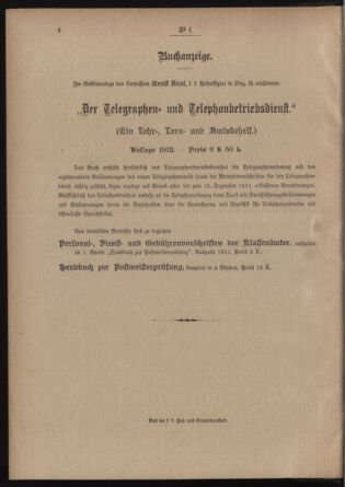 Post- und Telegraphen-Verordnungsblatt für das Verwaltungsgebiet des K.-K. Handelsministeriums 19120103 Seite: 4