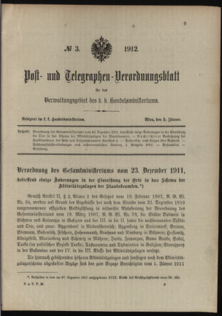 Post- und Telegraphen-Verordnungsblatt für das Verwaltungsgebiet des K.-K. Handelsministeriums 19120105 Seite: 1