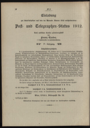 Post- und Telegraphen-Verordnungsblatt für das Verwaltungsgebiet des K.-K. Handelsministeriums 19120105 Seite: 4