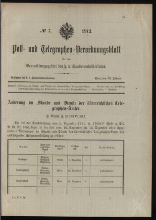 Post- und Telegraphen-Verordnungsblatt für das Verwaltungsgebiet des K.-K. Handelsministeriums 19120115 Seite: 1