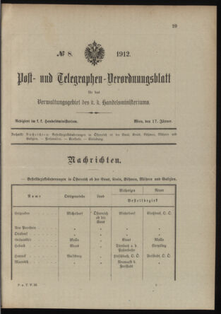 Post- und Telegraphen-Verordnungsblatt für das Verwaltungsgebiet des K.-K. Handelsministeriums 19120117 Seite: 1