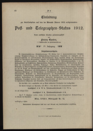 Post- und Telegraphen-Verordnungsblatt für das Verwaltungsgebiet des K.-K. Handelsministeriums 19120117 Seite: 4