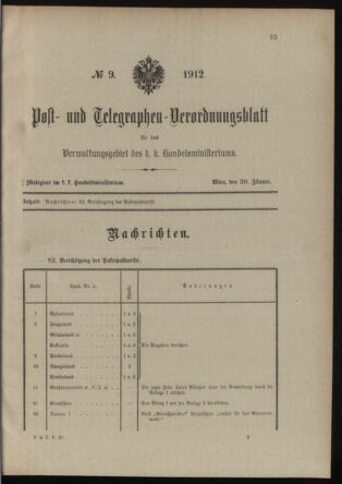 Post- und Telegraphen-Verordnungsblatt für das Verwaltungsgebiet des K.-K. Handelsministeriums 19120120 Seite: 1