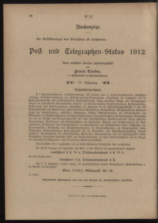 Post- und Telegraphen-Verordnungsblatt für das Verwaltungsgebiet des K.-K. Handelsministeriums 19120121 Seite: 4