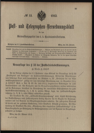 Post- und Telegraphen-Verordnungsblatt für das Verwaltungsgebiet des K.-K. Handelsministeriums 19120124 Seite: 1