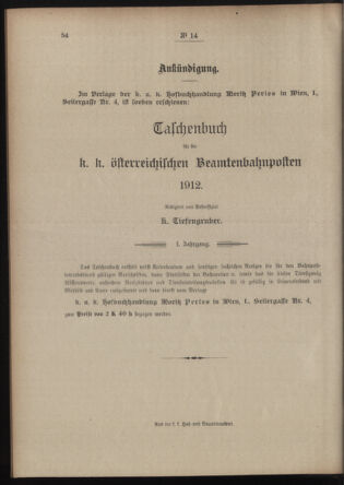 Post- und Telegraphen-Verordnungsblatt für das Verwaltungsgebiet des K.-K. Handelsministeriums 19120130 Seite: 4