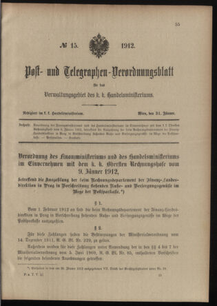 Post- und Telegraphen-Verordnungsblatt für das Verwaltungsgebiet des K.-K. Handelsministeriums 19120131 Seite: 1