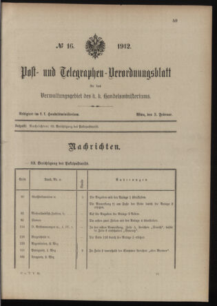 Post- und Telegraphen-Verordnungsblatt für das Verwaltungsgebiet des K.-K. Handelsministeriums 19120203 Seite: 1